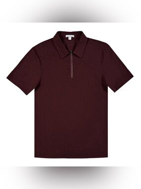 James Perse Men's Dark Burgundy Short-Sleeve Half-Zip Polo